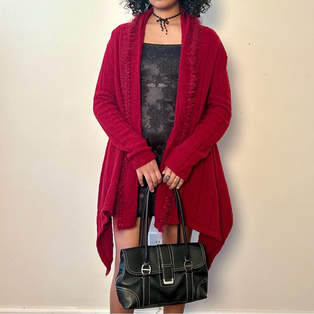 Vintage Y2K Red Fuzzy Cardigan